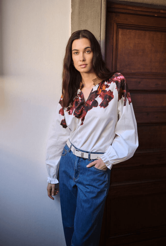 Culture CUJULISSA BLOUSE - GARDENIA WITH PINK/BROWN - White