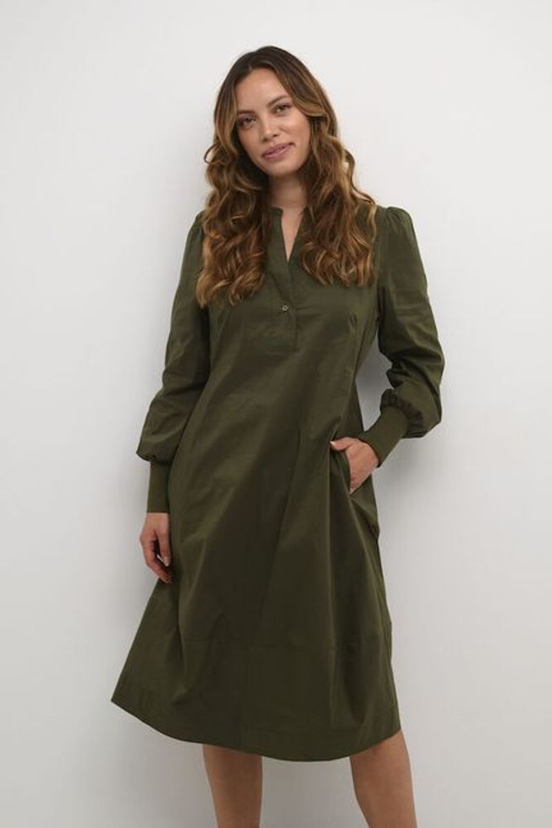 CUantoinett Rib Dress Burnt Olive - Green  - Red/ Culture