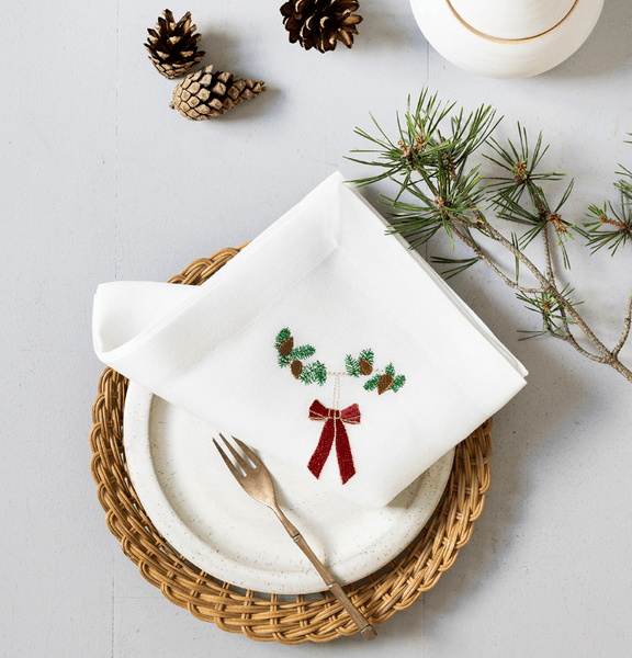 Hovedbilde Juleserviet med mørkerød sløjfe/ Langkilde&søn